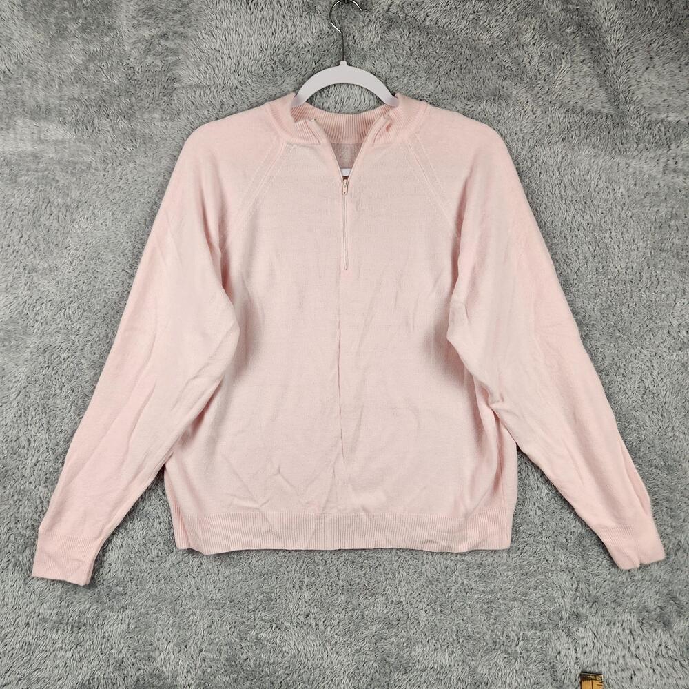 Vintage Fairy Sweater Mens XL Pink 1/4 Zip Mock Neck Acrylic Knit USA 80s 90s